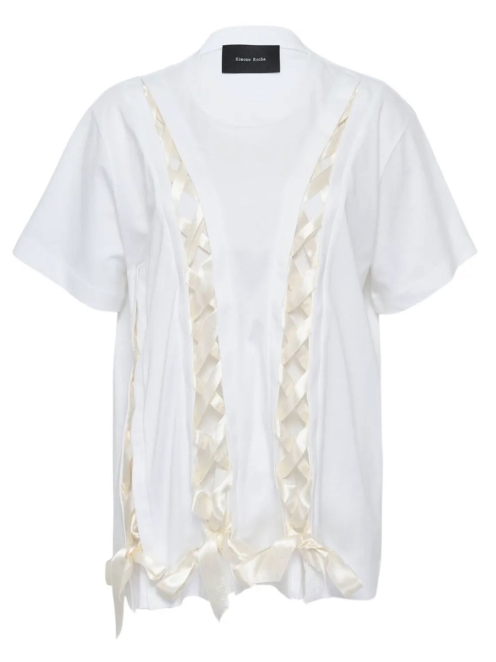 Simone Rocha White Ribbon-Trim Short Sleeve Top - Picture 4 of 4